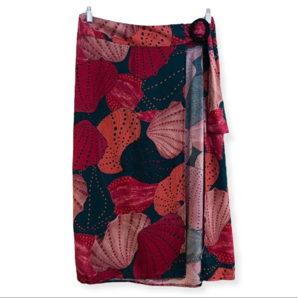 Bossa Nossa Pink Seashell Beach Cover Up Adjustable Lightweight Midi Skirt OS